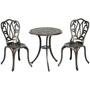 Outsunny Set Mobilier Gradina 2 Persoane 2 scaune si Masa Rotunda stil retro din aluminiu turnat, bronz | Aosom Romania imagine