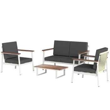 Outsunny Set Mobilier Gradina 4 Persoane: 2 Fotolii, Canapea, Masuta | Aosom Romania imagine