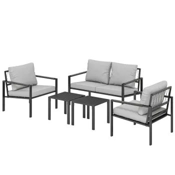 Outsunny Set mobilier gradina 4 persoane rezistent la intemperii set mobilier balcon cu canapea 2 locuri, fotoliu, perne, masuta Gri deschis | Aosom Romania imagine