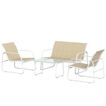 Outsunny Set Mobilier Gradina 4 Piese cu Canapea, Fotolii, Masuta, Bej si Alb | Aosom Romania imagine
