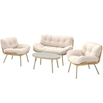 Outsunny Set mobilier gradina 4 piese Set lounge din polyrattan cu canapea 2 locuri 2 fotolii masa Sezut adanc Perne groase | Aosom Romania imagine