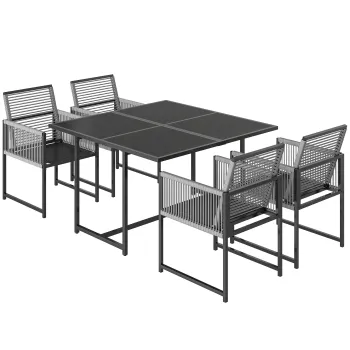Outsunny Set mobilier gradina 5 piese masa din sticla cu 4 scaune respirabile, spatare rabatabile, impletitura din sfoara | Aosom Romania imagine