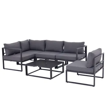 Outsunny set mobilier gradina 6 piese, canapele, coltar, masa auxiliara, aluminiu poliester, perne, pentru 4-5 Persoane | Aosom Romania imagine