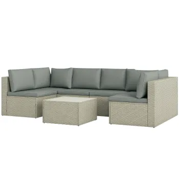 Outsunny Set mobilier gradina de 6 persoane, din rasina impletita, canapele confortabile si masa joasa cu sticla securizata, maro | Aosom Romania imagine