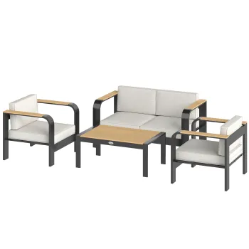 Outsunny Set mobilier gradina din aluminiu, grup de sezut pentru 4 persoane, rezistent la apa, extra-adanc, cu canapea 2 locuri, 2 fotolii, masuta laterala | Aosom Romania imagine