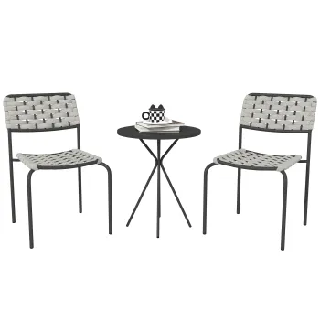 Outsunny Set mobilier gradina din poliratan, lounge exterior mobilier balcon pentru 2 persoane, 3 piese, 2 scaune, masa, gri | Aosom Romania imagine