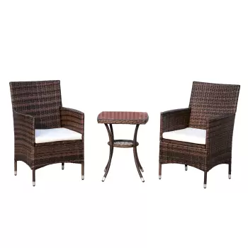 Outsunny Set Mobilier Gradina din Ratan 2 Fotolii Terasa si Masa de Cafea in Sticla cu Perne Decorative, 48x48x60cm Maro | Aosom.ro  imagine
