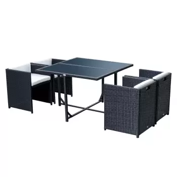 Outsunny Set Mobilier Gradina din Ratan 5 Piese cu Masa de Pranz si 4 Scaune Terasa Exterior, include Perne,109x109x72cm Negru | Aosom.ro  imagine