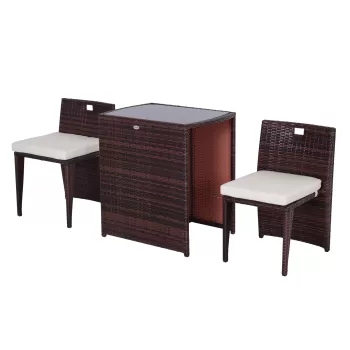 Outsunny Set Mobilier Gradina din Ratan cu 3 piese Masa de cafea 2 Scaune terasa cu Perne Decorative, 66x50x73cm Culoare Maro si Negru  imagine