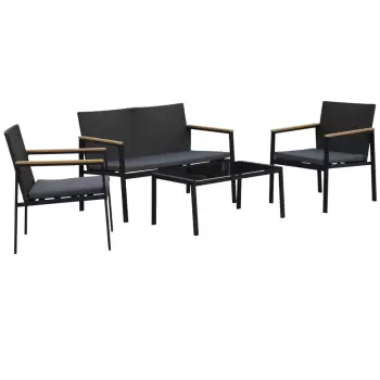Outsunny Set Mobilier Gradina din Ratan cu 4 Piese 2 Scaune Terasa cu Brate, Banca si Masa de cafea in Otel, 80x42x37cm Culoarea Negru | Aosom.ro  imagine