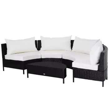 Outsunny Set Mobilier Gradina din Ratan Masa de Cafea si Canapea Lux 4 locuri cu Saltea Spuma Perne Decorative 96x65x65cm Negru | Aosom.ro  imagine