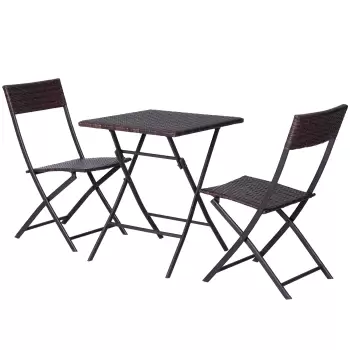 Outsunny Set Mobilier Gradina din Ratan PE Masa de Cafea cu 2 Scaune Terasa Pliante, 60x60x72cm Maro | Aosom.ro  imagine