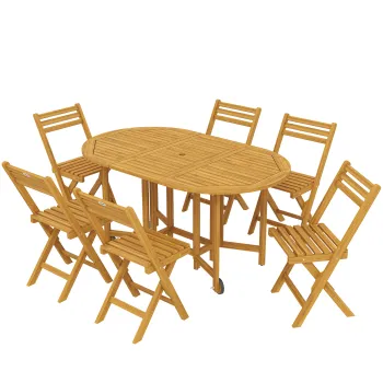 Outsunny Set mobilier gradina FSC din lemn, 7 piese, masa extensibila cu 6 scaune pliante, orificiu pentru umbrela, design lamele | Aosom Romania imagine