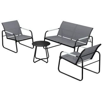 Outsunny Set mobilier gradina pentru 4 persoane, lounge respirant cu canapea 2 locuri, 2 fotolii, design tip sfoara, masa rotunda, picioare reglabile | Aosom Romania imagine