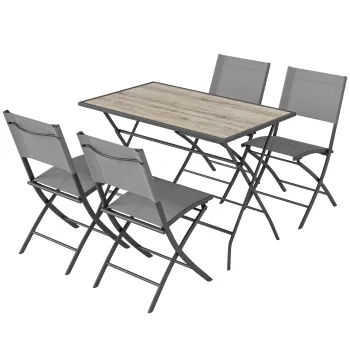 Outsunny Set mobilier gradina pliabil 5 piese masa cu 4 scaune respirabile aspect lemn economisitor de spatiu | Aosom Romania imagine