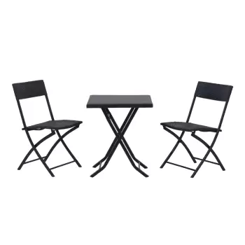 Outsunny Set Mobilier pentru Gradina din Poly Ratan 3buc Set Masa si 2 Scaune pentru Gradina Pliabile Negru  imagine