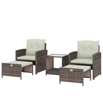 Outsunny Set mobilier ratan 5 piese set mobilier balcon cu 2 scaune perne taburet masa cu spatiu de depozitare Crema | Aosom Romania imagine