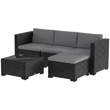 Outsunny Set Modular de Gradina din Rattan cu Perne, Canapea de Colt Gri, 5 Piese | Aosom Romania imagine