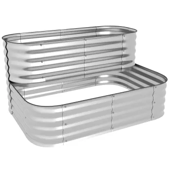 Outsunny Set Pat De Gradina Inaltat Cu 2 Niveluri 120x90x30cm Cutie De Jardiniera Galvanizat Pentru Exterior Cu Margine De Siguranta, Argintiu imagine