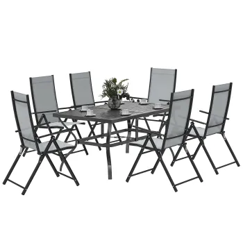 Outsunny Set pentru Gradina din 7 Piese, cu 6 Scaune Pliabile si Masa cu Orificiu pentru Umbrela, 150x90x71 cm, Gri | Aosom Romania imagine