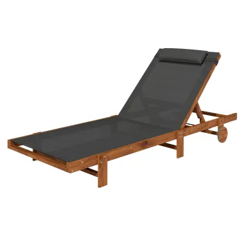 Outsunny Sezlong cu Roti, Spatar Reglabil in 4 Pozitii si Tetiera, 84x200x101 cm, Negru | Aosom Romania imagine