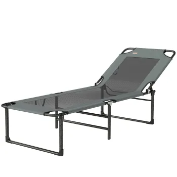 Outsunny Sezlong de Exterior Reglabil 4 Pozitii, Scaun Pliabil cu Maner, Gri. | Aosom Romania imagine