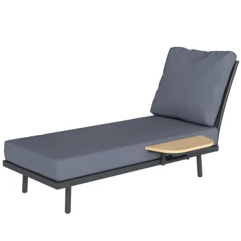 Outsunny Sezlong de gradina cu perne lavabile din olefina si raft lateral, cadru metalic, 58x137x75cm, gri | Aosom Romania imagine