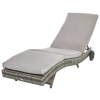 Outsunny Sezlong de Gradina din Ratan PE, Sezlong pentru Plaja cu Spatar Reglabil si perna Capitonata, 207x70x70cm, Gri imagine