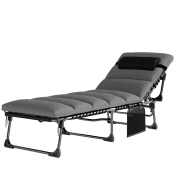 Outsunny Sezlong de gradina exterior, sezlong pliabil, spatar reglabil in 5 pozitii, 200 x 57 x 38 cm, gri inchis | Aosom Romania imagine