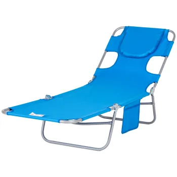 Outsunny Sezlong de gradina, fotoliu cu deschidere captusita pentru fata, sezlong de masaj pentru exterior, buzunar lateral, material textil, metal, Albastru | Aosom Romania imagine