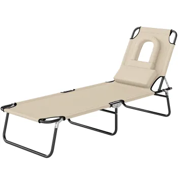 Outsunny Sezlong de Gradina Piabil, Pat pentru Plaja | Aosom Romania imagine