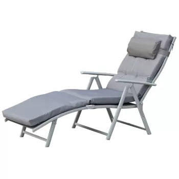 Outsunny Sezlong de Gradina Pliabil cu Saltea si Perna, Spatar cu 7 Pozitii de Inclinare, 137x63.5x100.5cm, Gri imagine