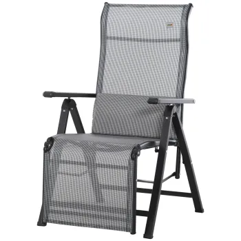 Outsunny Sezlong de Gradina Pliabil si Rabatabil pe 9 Niveluri cu Perna Lombara, Gri | Aosom Ro imagine