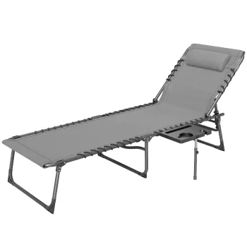 Outsunny Sezlong de Gradina Pliabil si Reglabil in 5 Pozitii cu Masuta Laterala, 60x190x31 cm, Gri | Aosom Romania imagine