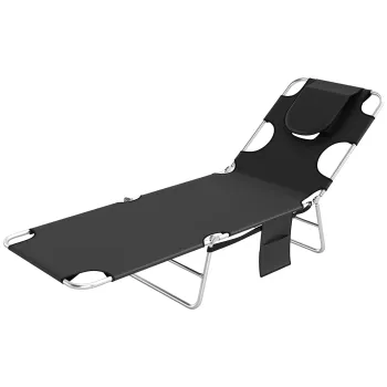 Outsunny Sezlong de gradina, sezlong cu deschidere captusita pentru fata, sezlong de masaj pentru exterior, buzunar lateral, material textil, metal, Negru | Aosom Romania imagine