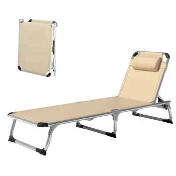 Outsunny Sezlong de plaja, chaise longue pliante cu suport pentru cap, spatar reglabil, aluminiu si textilene, bej | Aosom Romania imagine