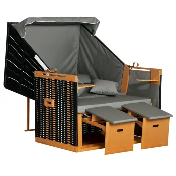 Outsunny Sezlong de Plaja pentru 2 Persoane, incl. Perne pentru Cap, Role pentru Gat si Suporturi pentru Picioare, Rezistent la Vreme, Gri deschis | Aosom Romania imagine