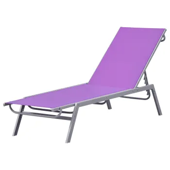 Outsunny Sezlong de Soare - Chaise Longue - Design Contemporan - Spatar Reglabil in Mai Multe Pozitii - Metal Epoxidic Textilen Mov - dim. 170 x 58 x 97 cm | Aosom Romania imagine