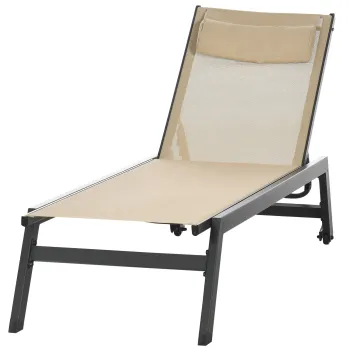 Outsunny Sezlong de soare din aluminiu si textilene cu roti si suport pentru cap, spatar reglabil, kaki | Aosom Romania imagine