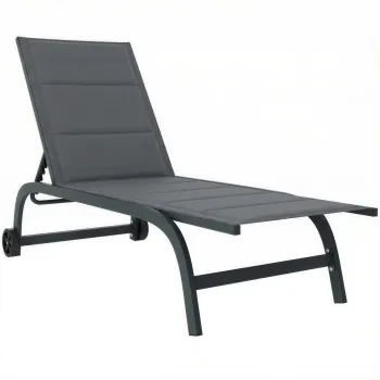 Outsunny Sezlong de soare material respirabil cu spatar reglabil in 6 trepte, roti, cadru din aluminiu Gri inchis | Aosom Romania imagine