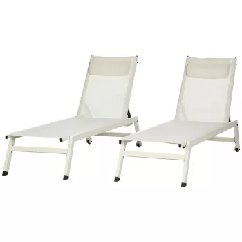 Outsunny Sezlong din Aluminiu si Poliester, Set 2 Bucati Bej de Gradina cu 5 Niveluri de Inclinare, 55x195x30 cm | AOSOM RO imagine