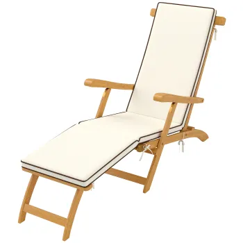 Outsunny Sezlong din lemn pliabil pentru gradina cu suport pentru picioare, saltea, sezlong pana la 160 kg, Teak | Aosom Romania imagine