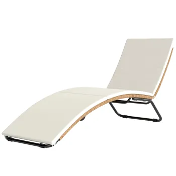 Outsunny Sezlong din Ratan Forma S cu Perna, Sezlong de Gradina cu Structura din Otel, pentru Terasa, Plaja, Piscina, Gradina, 175x57x80cm, Crem | Aosom Romania imagine