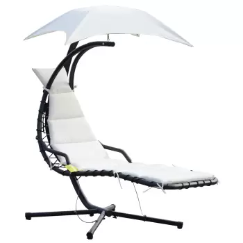 Outsunny Sezlong Leagan Suspendat Relax Chaise Longue de Lux cu Acoperis, Crem imagine