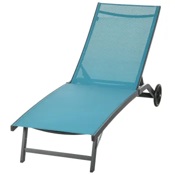 Outsunny Sezlong pe 5 Niveluri cu Spatar Rabatabil, Sezlong de Gradina din Aluminiu si Tesatura Respirabila, 66x165x102 cm, Albastru si Negru imagine