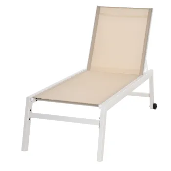 Outsunny Sezlong pe 5 Niveluri cu Spatar Rabatabil, Sezlong de Gradina din Aluminiu si Textile, 169x65x102 cm, Bej imagine