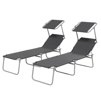 Outsunny Sezlong pentru Gradina cu Baldachin Reglabil, Sezlong pentru Plaja Pliabil Rabatabil pe 4 Niveluri, Bej | Aosom Romania imagine