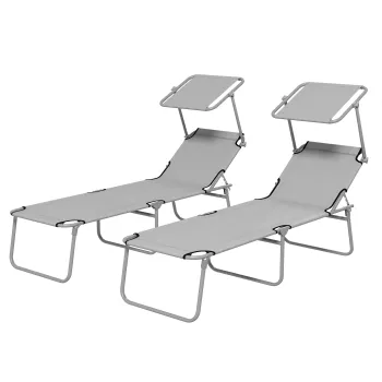 Outsunny Sezlong pentru Gradina cu Baldachin Reglabil, Sezlong pentru Plaja Pliabil Rabatabil pe 4 Niveluri, Bej | Aosom Romania imagine