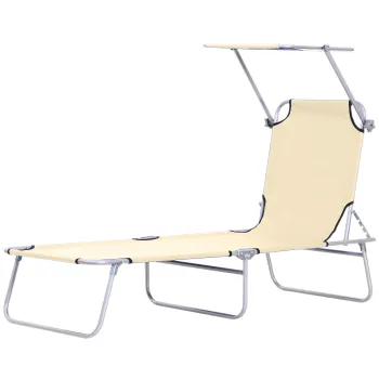Outsunny Sezlong pentru Gradina cu Baldachin Reglabil, Sezlong pentru Plaja Pliabil Rabatabil pe 4 Niveluri, Bej imagine