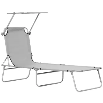 Outsunny Sezlong pentru Gradina cu Baldachin Reglabil, Sezlong pentru Plaja Pliabil Rabatabil pe 4 Niveluri, Gri deschis imagine